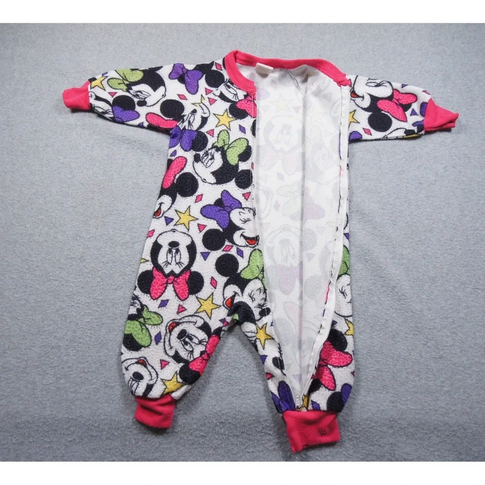 Vintage Disney Minnie Mouse Fleece Sleeper Pajamas Girls 2T 90s Mickey Stuff Zip